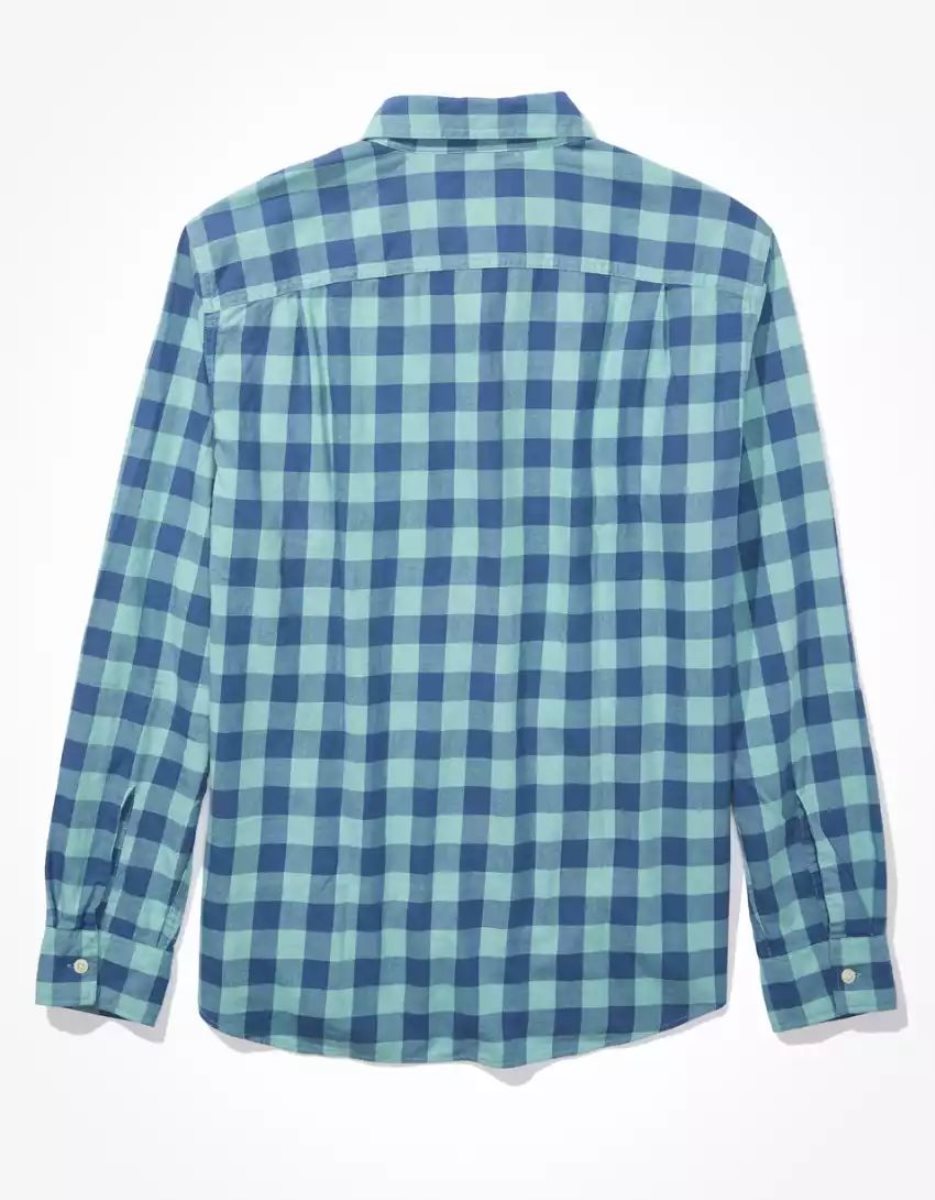 Hauts Flanelle American Eagle AE Super Soft Everyday Plaid Button-Up Shirt Turquoise Homme | CTT-01497882